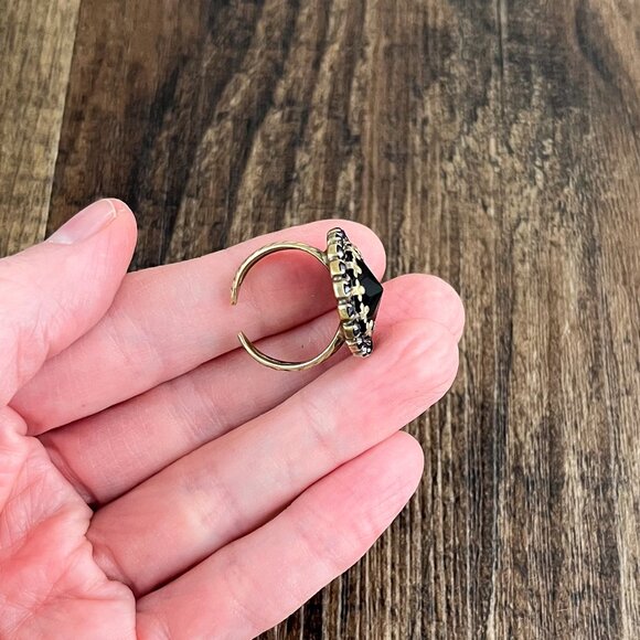 Sorrelli Halo Cocktail Ring Round Adjustable Bold Statement Purple Black Gold - Picture 9 of 15